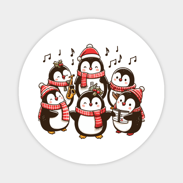 Festive Penguin Carolers Singing Christmas Cute Carols Magnet by Frank Ring